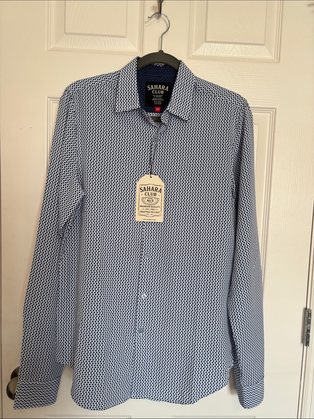 Sahara Club Men's Blue Micro-Pattern Button-Down Shirt Size S NWT